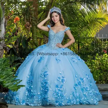 2023 Небесно-Голубое Бальное платье Quinceanera Принцесса Аппликация Милая Элегантное Вечернее платье Vestido De Debutante Пункт 15 Anos