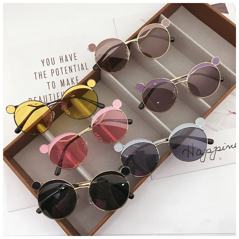 Милые мультяшные Детские солнцезащитные очки для девочек и мальчиков, детские Милые очки с Мышиными ушками, Модные детские солнцезащитные очки 2023 карамельного цвета UV400 4