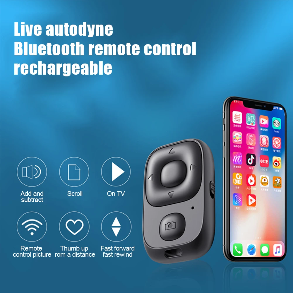 Беспроводной пульт дистанционного управления Bluetooth, совместимый с кнопкой разблокировки затвора, камерой, телефоном, контроллером для перелистывания страниц, перезаряжаемым 1