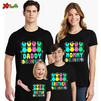 Футболки Bunny Family, подходящие для пасхальной семьи, футболки Bunny Family, подходящие для мамы, папы, футболки Bunny, подарочная футболка на Пасху, Черная футболка