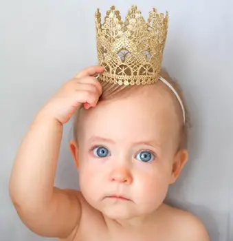 Yundfly Золотое Кружево 3D Корона Детская Повязка на голову Для новорожденных девочек Эластичная Тиара для волос Подарок на День Рождения Реквизит для фотосъемки