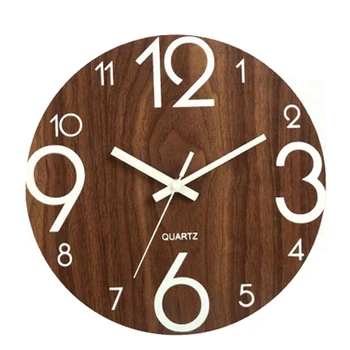 Большие настенные часы со светящимся покрытием, 12-дюймовые деревянные бесшумные кухонные настенные часы без тиканья для гостиной внутри/ снаружи