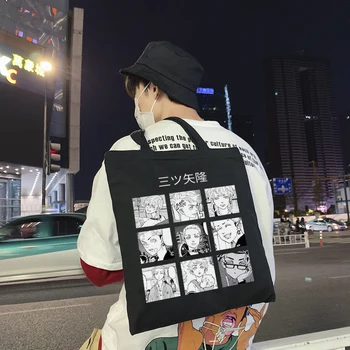Холщовая сумка Tokyo Revengers из японского аниме, готические повседневные винтажные женские сумки через плечо, повседневные сумки-шопперы Harajuku большой емкости