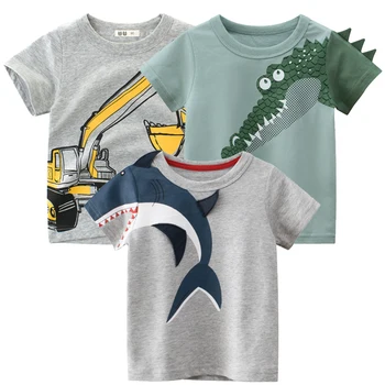 Летняя детская 3D футболка с рисунком динозавра Акулы, футболка для мальчиков, топы для девочек, футболки, детская одежда с рисунком мультфильма 2023