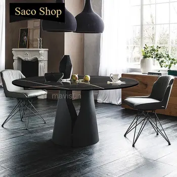 Обеденный стол на заказ из каменной плиты для маленькой квартиры, современный минималистичный роскошный круглый стол на 6 персон, свадебная мебель для дома