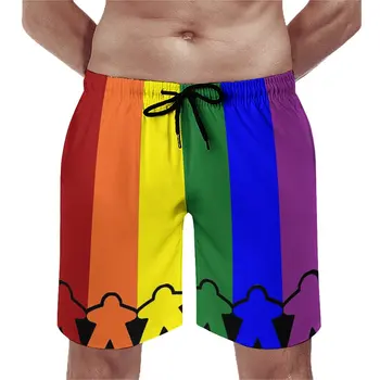 Аниме Мужские Пляжные Шорты Gay Pride (Minimal Meeple Edition) Свободные Эластичные Повседневные Новинки Мужские Шорты Баскетбольные Регулируемые Тянущиеся