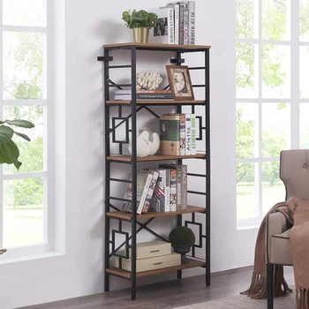 Промышленный открытый книжный шкаф, стеллаж для хранения книг высотой 5/7 ярусов для домашнего офиса, коричневый в деревенском стиле