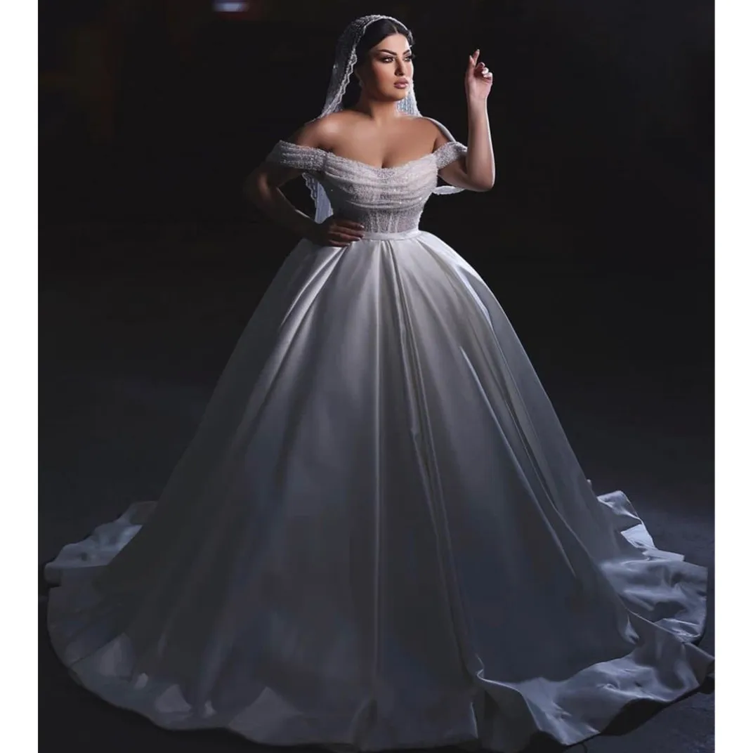 Элегантное бальное платье, Свадебные платья без рукавов, Бато, пайетки, аппликации, 3D Кружевные оборки, свадебные платья с открытыми плечами, Vestina De Novia 3
