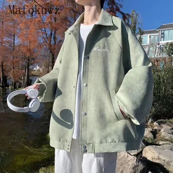 Mafokuwz Американская винтажная замшевая куртка, мужское весеннее трендовое пальто для меньшинств, свободная повседневная куртка в стиле хип-хоп с надписью 