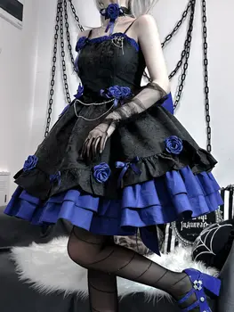 Предпродажа Kikyo House Romantic Contract lolita Gemini Черный, Красный, Черный, Синий, Темно-Черная Короткая юбка на готическом ремешке