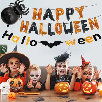 Черно-оранжевый Happy Halloween 16-дюймовые воздушные шары из фольги с буквами, баннеры для украшения вечеринки на Хэллоуин, детские надувные игрушки Globos