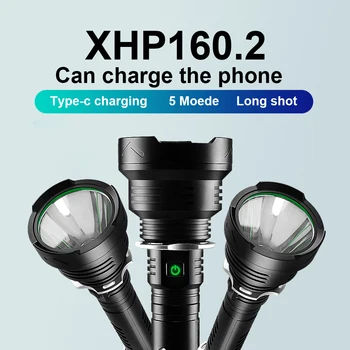 Высокий люмен XHP160.2 Мощный светодиодный фонарик 18650 или 26650 USB Фонарик перезаряжаемый xhp90 Тактическая вспышка фонарь для кемпинга LED