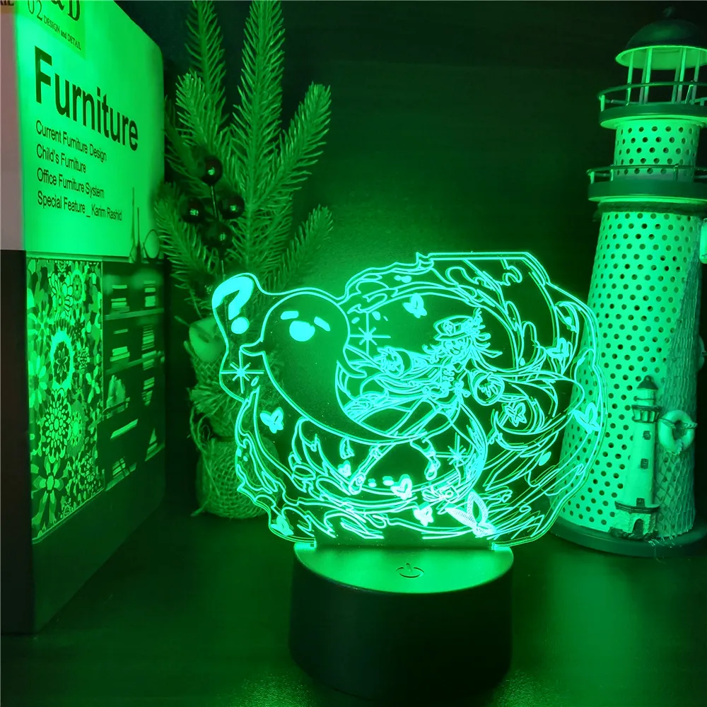 3D светодиодные ночники Genshin Impact Hu Tao Аниме украшения Maison Room Decor Манга Перезаряжаемая коллекция орнамент WT 0
