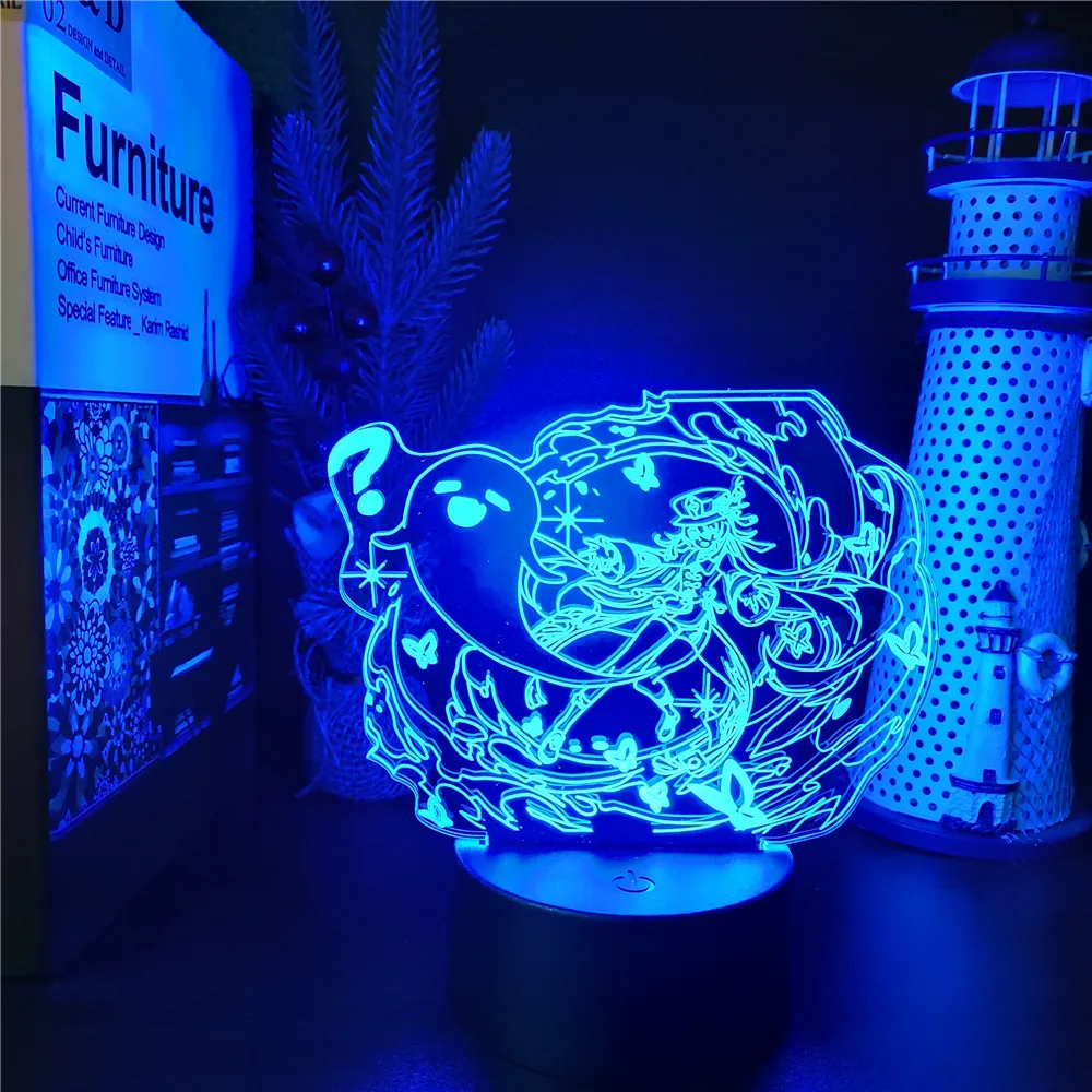 3D светодиодные ночники Genshin Impact Hu Tao Аниме украшения Maison Room Decor Манга Перезаряжаемая коллекция орнамент WT 1