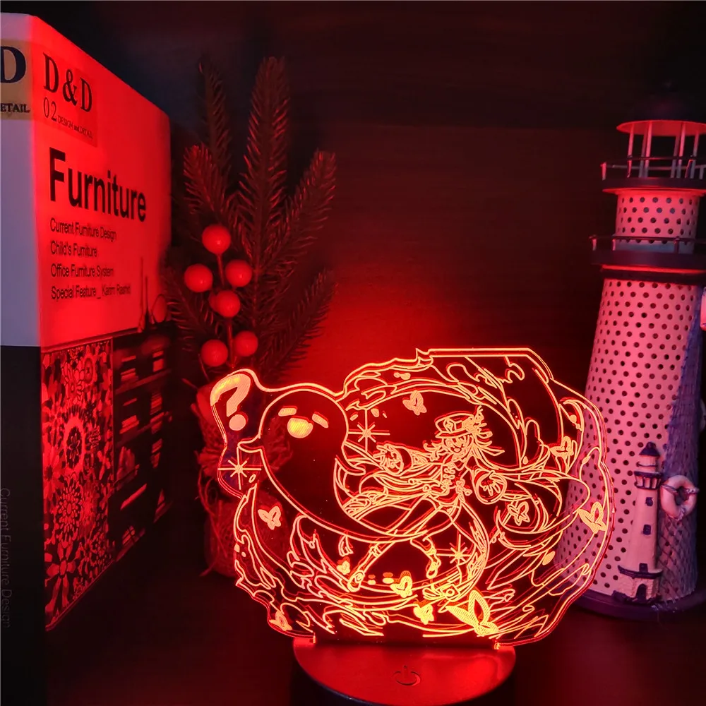 3D светодиодные ночники Genshin Impact Hu Tao Аниме украшения Maison Room Decor Манга Перезаряжаемая коллекция орнамент WT 2