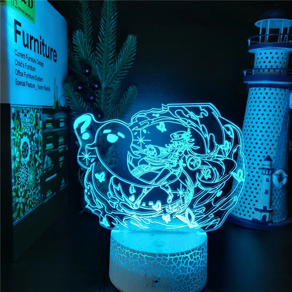 3D светодиодные ночники Genshin Impact Hu Tao Аниме украшения Maison Room Decor Манга Перезаряжаемая коллекция орнамент WT 4