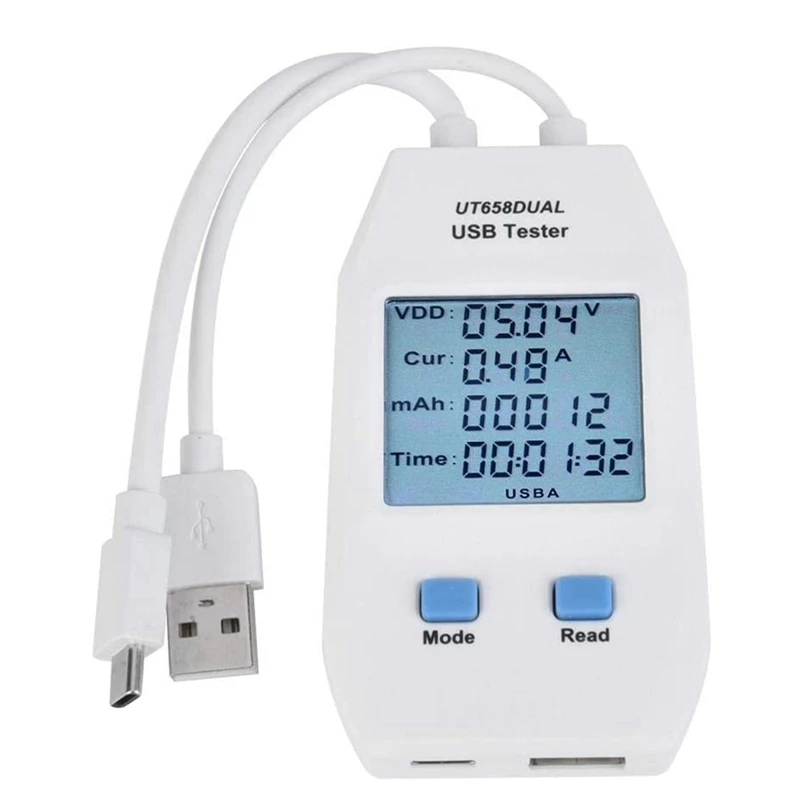USB-тестер, ЖК-USB-тестер, детектор вольтметра, амперметр, цифровой измеритель мощности (UT658 Dual) 2