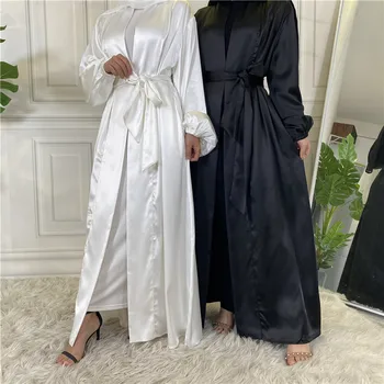 Мусульманская мода Турецкий Исламский Кардиган Мусульманское пальто Атласный Халат Сплошной цвет Abaya Femme Musulman Открытое Абайское Кимоно Магазин в Турции