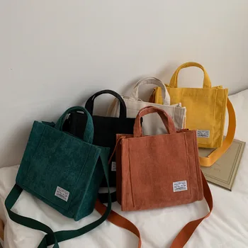 Женская вельветовая сумка на молнии, маленькая хлопчатобумажная холщовая сумочка, повседневная женская эко-сумка через плечо, винтажные сумки-мессенджеры