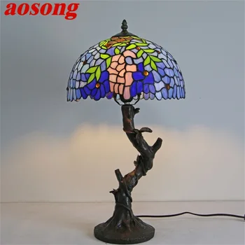 Настольная лампа AOSONG Tiffany, современный креативный светодиодный светильник с декоративным рисунком для домашней спальни