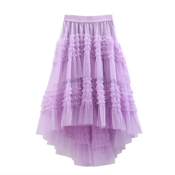 Осенняя женская кружевная юбка-агарик нерегулярной формы, однотонная пышная юбка для торта с широким подолом, сетчатая юбка Jupe Longue Femme