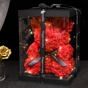 40-сантиметровый Плюшевый мишка-роза с коробкой, искусственный цветок из полиэтилена, Мишка-роза, День Святого Валентина для подруги, женщины, жены, подарки на День Матери