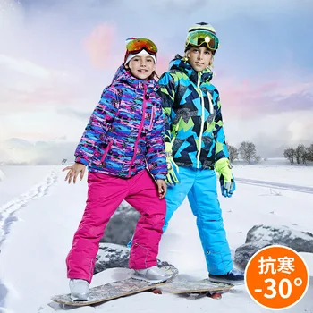 -30 Детей, Мальчик, девочка, Детский лыжный костюм для сноуборда, Водонепроницаемая спортивная куртка на открытом воздухе, Брюки, Зимняя одежда, Зимний костюм