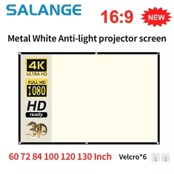 Экран проектора Белая сетка, защищающая от света, проекционный занавес 16: 9 60 72 84 100 120 130 дюймов, переносная светоотражающая ткань, металлический крючок