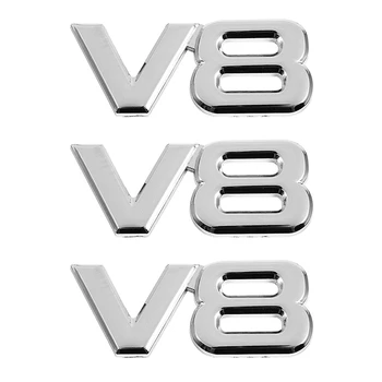 3X 3D Серебристый автомотор V8 Задняя эмблема автомобиля, наклейка на значок, наклейка 7,5X3,5 см