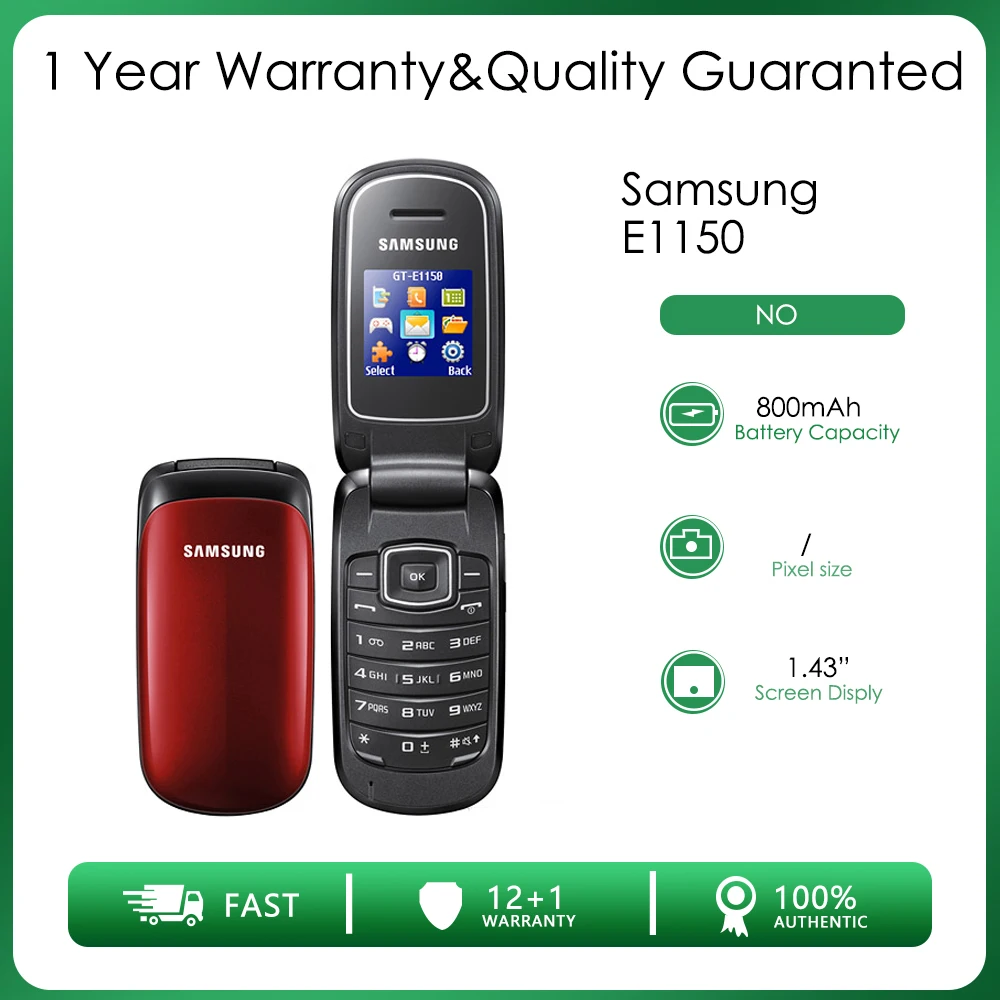Оригинальный Мобильный Телефон Samsung E1150 с 1,43-дюймовым Экраном и Аккумулятором 800 мАч GSM 900 / 1800 Разблокированный Мобильный Телефон 0