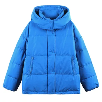 Зимняя пуховая куртка Женская Повседневная Теплое пальто с капюшоном Женская Однотонная Свободная верхняя одежда новинка 2022 года
