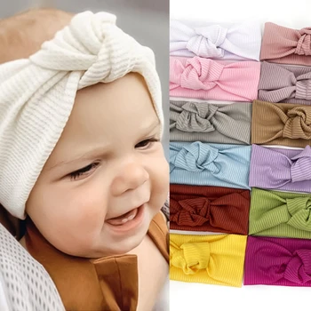 Детская повязка на голову, эластичная вязаная повязка на голову с закрученным узлом для новорожденных девочек, резинки для волос, детский Тюрбан, детские головные уборы, детские Аксессуары для волос