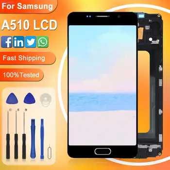 5,2-Дюймовый Super Amoled A5 2016 Дисплей Для Samsung Galaxy A510 Lcd С Сенсорным Экраном Digitizer A510F A510F / DS В сборе С Рамкой