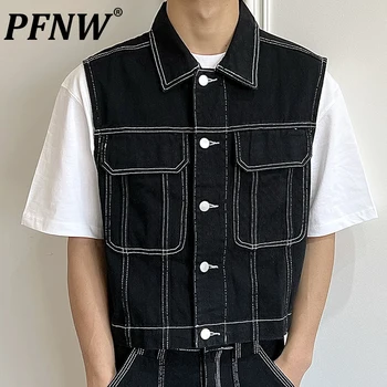 PFNW/ Весенне-летний новый мужской японский винтажный джинсовый жилет с высокими уличными карманами, темная одежда, красивый жилет Pioneer для отдыха 12A9995