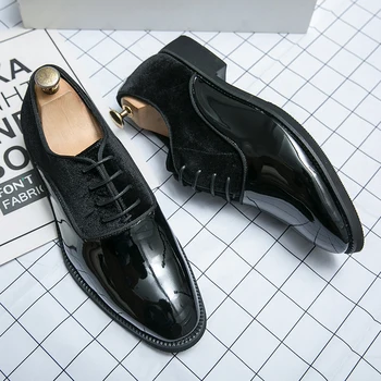 Новые мужские замшевые туфли-оксфорды в стиле пэчворк Свадебное платье Черные Синие деловые лоферы на шнуровке Sapatos Tenis Masculino