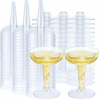 Пластиковые бокалы для шампанского по 60 штук, Прозрачные бокалы для дегустации вин, Многоразовые коктейльные стаканчики на ножках для вечеринки с шампанским