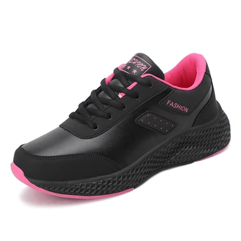 Кроссовки из искусственной кожи, женская противоскользящая черная спортивная обувь, весенние кроссовки для бега для девочек, прогулочная обувь для офиса, бег трусцой, путешествия