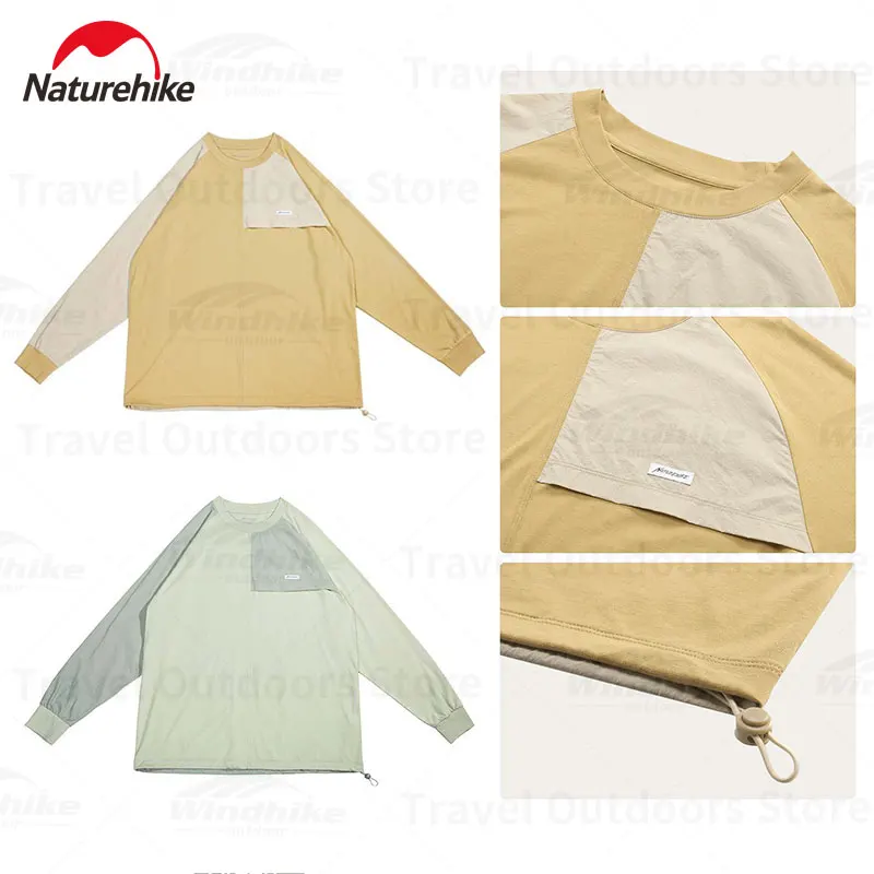 Naturehike 2023 Мужские весенние хлопковые эластичные топы с длинными рукавами, уличная дышащая рубашка с круглым вырезом, рубашка для кемпинга, Влагоотводящая рубашка для рыбалки 0
