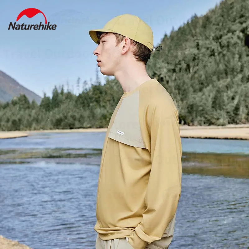 Naturehike 2023 Мужские весенние хлопковые эластичные топы с длинными рукавами, уличная дышащая рубашка с круглым вырезом, рубашка для кемпинга, Влагоотводящая рубашка для рыбалки 2
