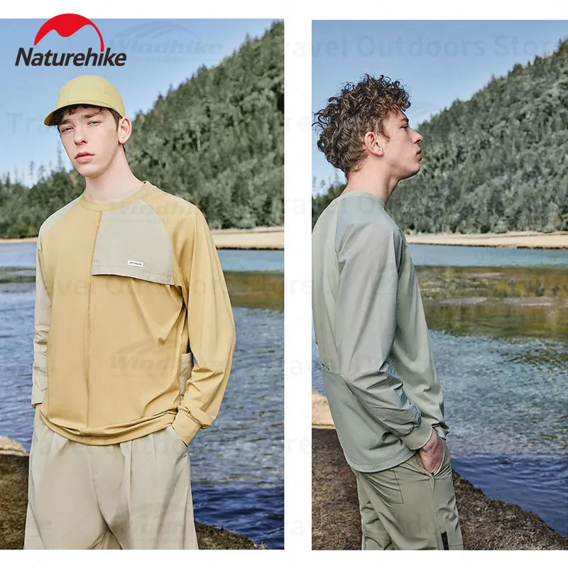 Naturehike 2023 Мужские весенние хлопковые эластичные топы с длинными рукавами, уличная дышащая рубашка с круглым вырезом, рубашка для кемпинга, Влагоотводящая рубашка для рыбалки 5