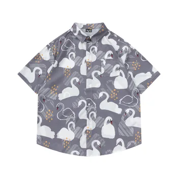 Модный бренд Harajuku Style, забавная рубашка с короткими рукавами и принтом, мужская летняя свободная пара, повседневная универсальная рубашка
