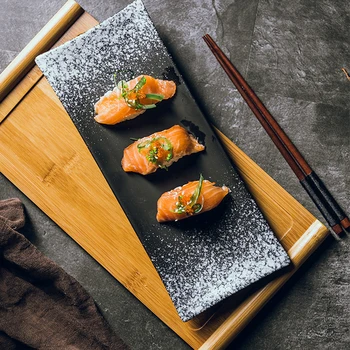 Прямоугольная керамическая тарелка в японском стиле, Креативная кухня, тарелка для суши, Плоская тарелка, рыбное блюдо, Сайра, длинное блюдо