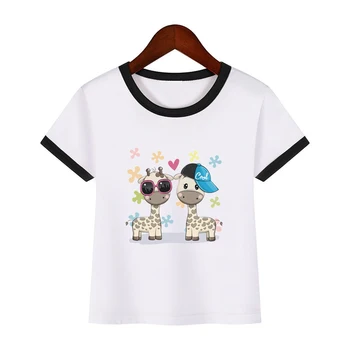 Лето 2020, футболка harajuku kawaii для мальчиков и девочек, милые мультяшные животные с принтом жирафа, семейная одежда, одежда для брата и сестры, футболка