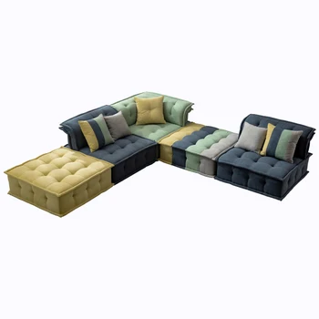 Модульный секционный диван из многоцветной ткани, варианты индивидуального дизайна интерьера, Современный диван для дома