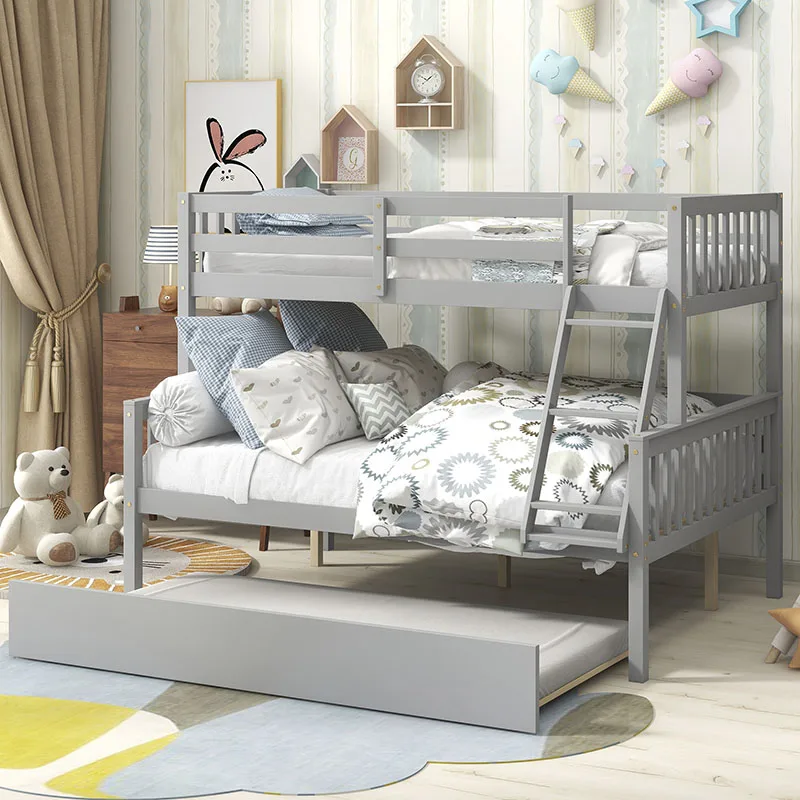 На складе в США Двухъярусная кровать Twin Over с выдвижным ящиком, трансформируемая в 2 кровати, двухъярусная кровать с лестницей и поручнями безопасности 0