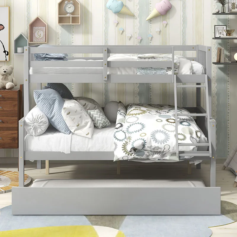 На складе в США Двухъярусная кровать Twin Over с выдвижным ящиком, трансформируемая в 2 кровати, двухъярусная кровать с лестницей и поручнями безопасности 2