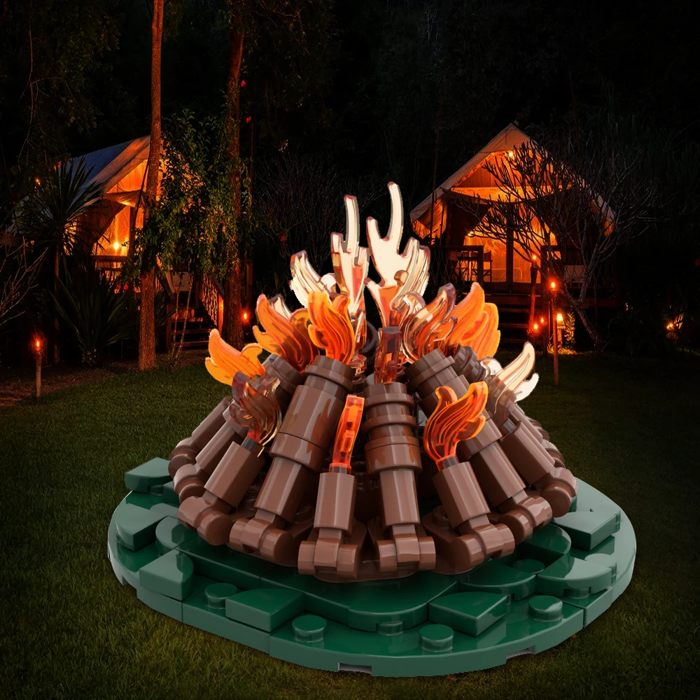 Gobricks MOC Idea Campfire-Классический набор деревянных строительных блоков для празднования фестиваля, Обучающие игрушки-головоломки из пламени для детей 0