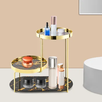 Столешница-органайзер для ванной комнаты из черного золота, органайзер для макияжа, 3-уровневый туалетный столик для хранения косметики