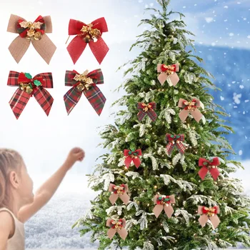 Цветной Бант-бабочка, подвесной декор Для рождественского украшения дома, Золотой, Серебряный, Красный Бант, украшения для Рождественской елки, Новый год 2022 Navidad