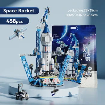 458 шт. Высокотехнологичные строительные блоки Explore Space Rocket, наборы конструкторов, модель вселенной, кирпичи, развивающие игрушки для детей
